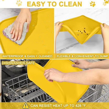 Silicone Pet Food Mat with Raised Edge for Food and Water Bowl, Dog Feeding Mats, Cat Food Trays for Floor Waterproof, Rubber Tray for Dogs and Cats, 22 x 14 x 0.8 Vivid Yellow