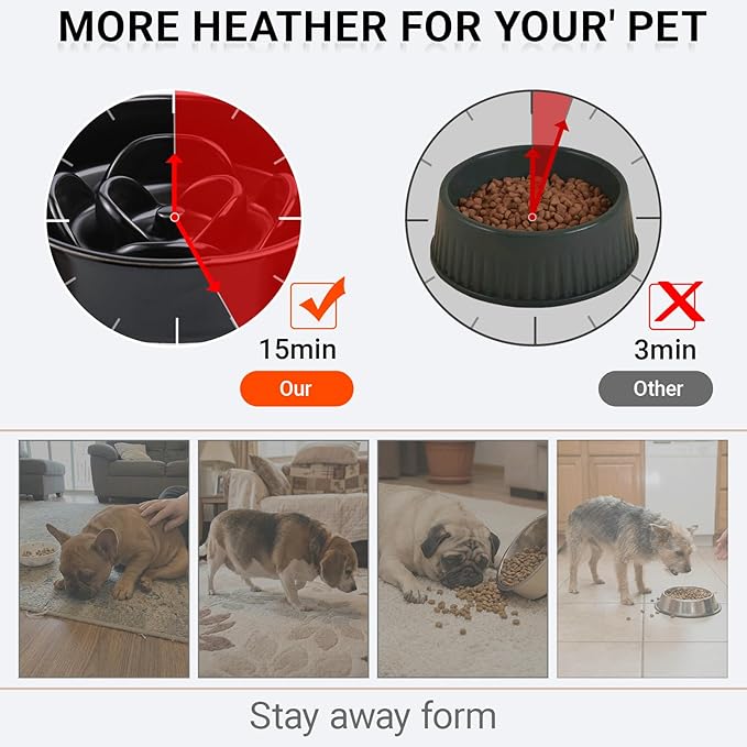 Petygooing 8.66 in Dog Bowl Ceramic Slow Feeder for Medium Large Dogs,Elevated/Raised Slow Feeding Dog Food Water Dish Heavy Weighted,Puzzle Eating Bowl Modern Maze (Black, 8.26in)