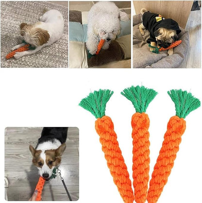 RCFINE 4Pcs Dog Rope Toy Carrot Dog Chew Toys Pet Chew Rope Toy Gift for Dog Cat Teeth Cleaning and Chewing