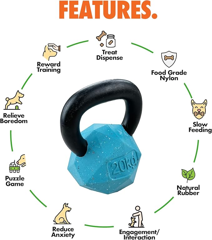 Max Fusion Made with Nike Grind, Arlee Kettlebell Treat Dispensing Dog Toy, Durable Green Dog Treat Toy, Treat Dispenser Toys, Natural Rubber Chew Toy, Small, 1 Count