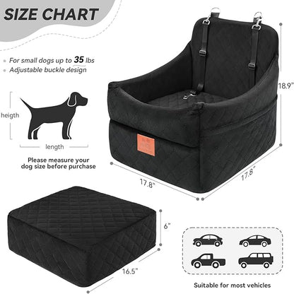 GL GLENSLAVE Dog Car Seat for Small/Medium Dogs, Dog Booster Car Seats with Thick Cushion for Dogs Under 35lbs, Detachable Washable Pet Carseat with Storage Pockets, 2 Safety Belts(Black)