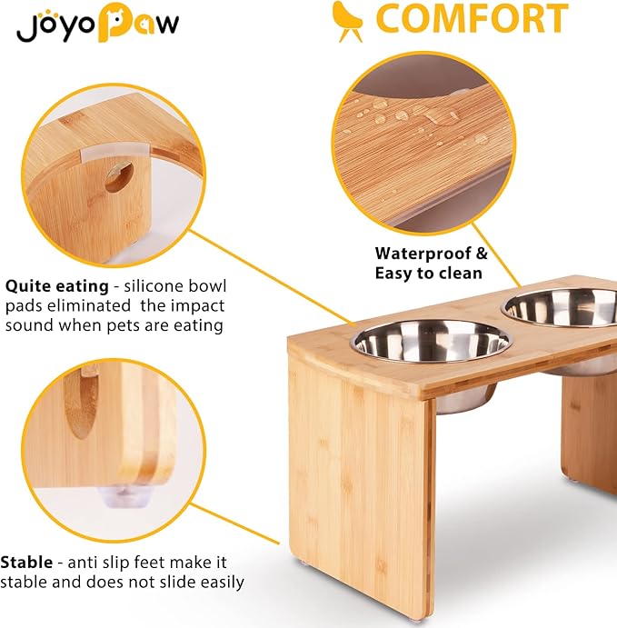 Elevated Dog Bowls, Bamboo Raised Dog Bowl for Large Dogs, with 2 Stainless Steel Bowls (13'' Tall-68oz Bowl)