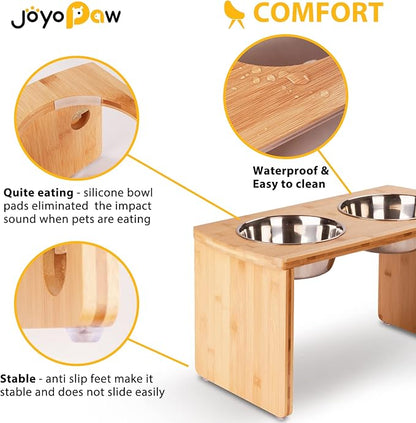Elevated Dog Bowls, Bamboo Raised Dog Bowl for Large Dogs, with 2 Stainless Steel Bowls (13'' Tall-68oz Bowl)