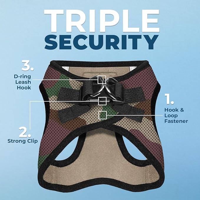 Best Pet Supplies - All Weather Mesh / Plush, Reflective, No Pull Harness for Small, Medium Dogs, Cats - Secure with Hook & Loop Fastener, Buckle, Double D-Rings - Army/Black Trim, XL