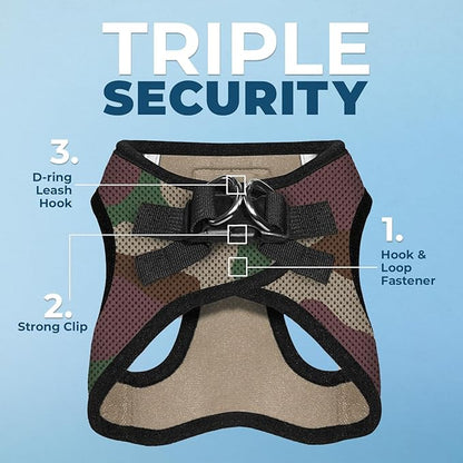 Best Pet Supplies - All Weather Mesh/Plush, Reflective, No Pull Harness for Small, Medium Dogs, Cats - Secure with Hook & Loop Fastener, Buckle, Double D-Rings - Army/Black Trim, L