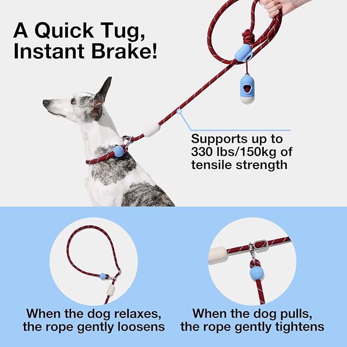 VETRESKA Hands-Free Dog Leash, 8FT Rope Leash for Medium Large Dogs, Waist/Crossbody Slip Lead Leashes for Walking, No Pull Dog Leashes with Bag Dispenser, 2 in 1 Walk Kit (Mist&Merlot)