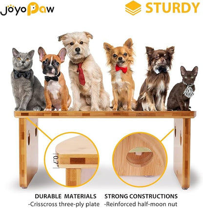 Elevated Dog Bowls, Bamboo Raised Dog Bowl for Medium Dogs, with 2 Stainless Steel Bowls (7'' Tall-40 oz Bowl)