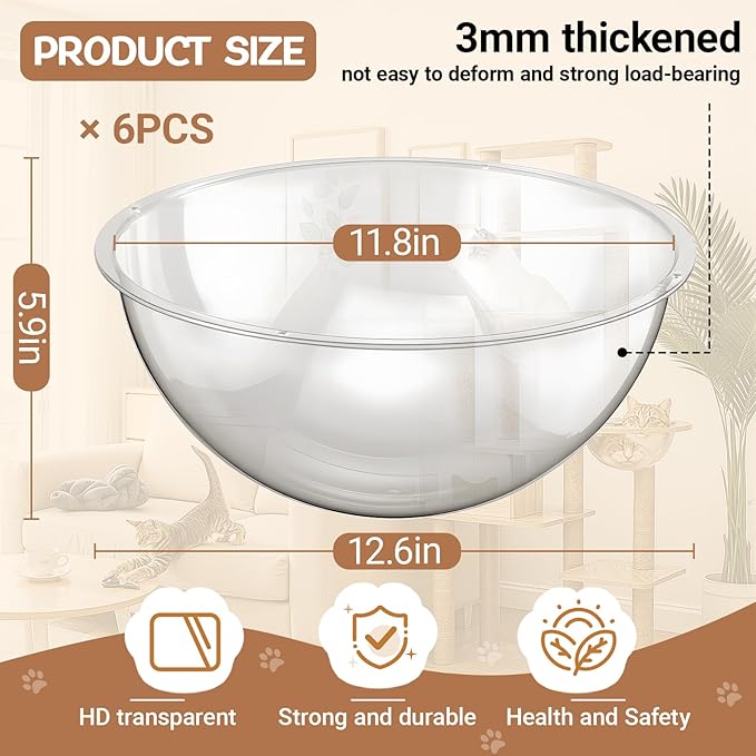 6 Pcs Acrylic Dome Cat Bubble, 11.8 Inch Space Transparent Capsule Cover Clear Plastic Dome Bed Replacement for Cat Tree/Window Perch, DIY Nest Accessories for Hammock Catching Tree Shelves Peek