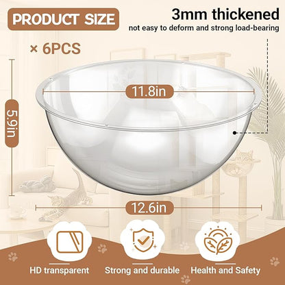 6 Pcs Acrylic Dome Cat Bubble, 11.8 Inch Space Transparent Capsule Cover Clear Plastic Dome Bed Replacement for Cat Tree/Window Perch, DIY Nest Accessories for Hammock Catching Tree Shelves Peek