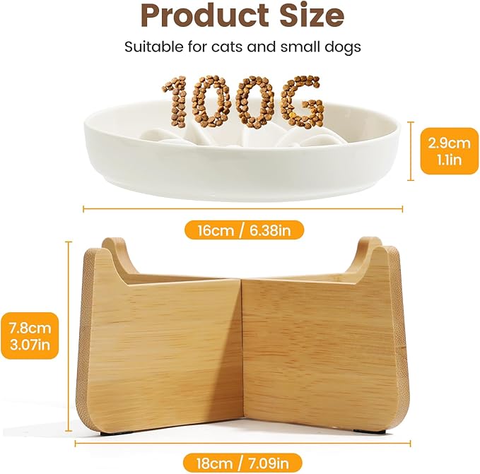 PETTOM Slow Feeder Cat Bowl with Stand, Ceramic Slow Eating Cat Bowl with Higher Edges, Elevated Cats Food Bowls for Dry and Wet Food Anti-Vomiting Puzzle Feeder for Healthy Eating Diet