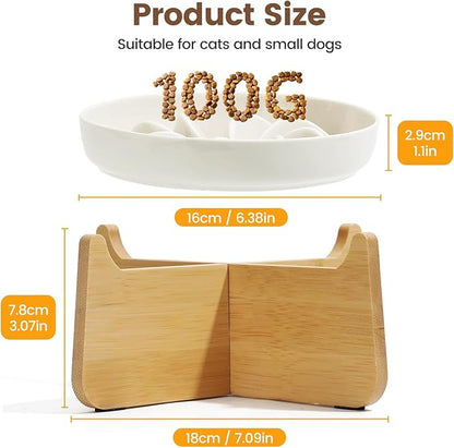 PETTOM Slow Feeder Cat Bowl with Stand, Ceramic Slow Eating Cat Bowl with Higher Edges, Elevated Cats Food Bowls for Dry and Wet Food Anti-Vomiting Puzzle Feeder for Healthy Eating Diet