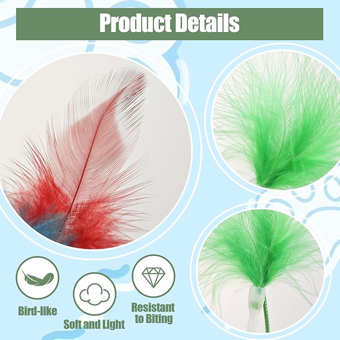6 Pcs Cat Feather Toys Replacement Compatible with P43, 3 Colors Cat Toy Wand Refills, Cat Toy Feathers Refill, Interactive Cat Teaser Wand Attachments, Only Accessories