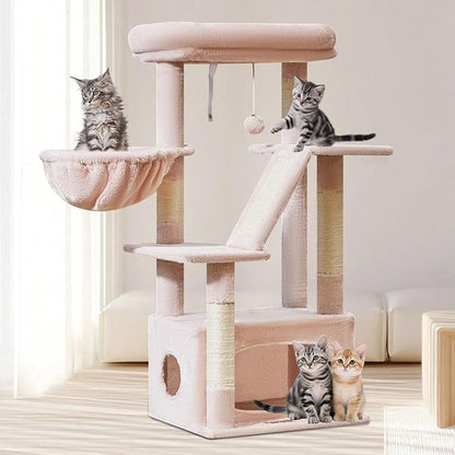 Taoqimiao Cat Tree,38.5-Inch Cat Tower for Indoor Cats,Suitable for Kittens with Luxurious cat condo with Adjustable Baskets and Luxurious Perch MS029SP Jelly Pink
