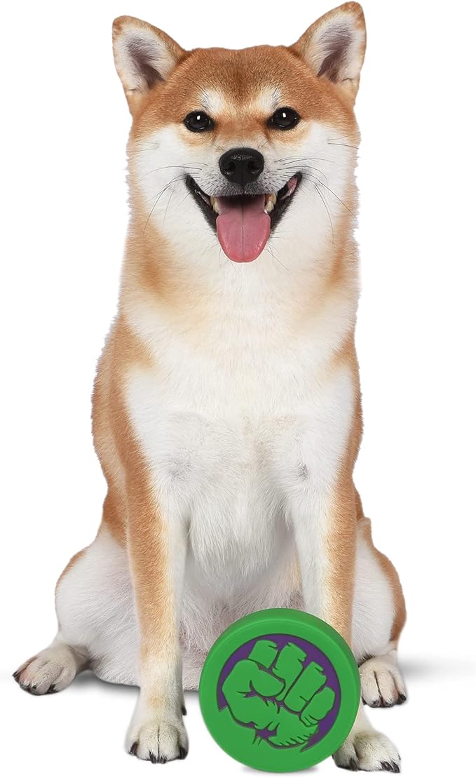 Marvel Comics for Pets Vinyl Hulk Dog Toy | Small Squeaky Dog Toy The Incredible Hulk Fist Logo Comics Collection Squeaky Dog Toys Small Dog Toy, 4 Inch (Pack of 2)
