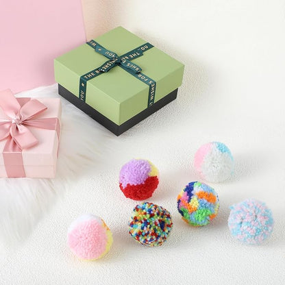 Bremorou 6 Pcs Soft Plush Cat Ball 2 Inch Rainbow Cat Toy Balls Colorful Cat Pom Pom Balls Small Cat Toy Ball Plush Kitty Soft Woolen Yarn Puffs for Indoor Cats Kitten Exercising Playing