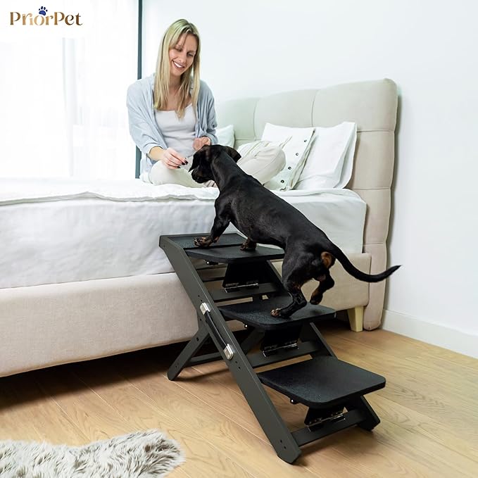 Dog ramp for Couch – Non-Slip, Sturdy Build Foldable Dog ramp – Supports up to 200lbs – Adjustable 7'' to 20'' – Landing Platform Seamlessly Connects – Birchwood Pet Ramp for Small Dogs –Black