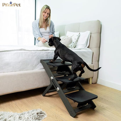 Dog ramp for Couch – Non-Slip, Sturdy Build Foldable Dog ramp – Supports up to 200lbs – Adjustable 7'' to 20'' – Landing Platform Seamlessly Connects – Birchwood Pet Ramp for Small Dogs –Black
