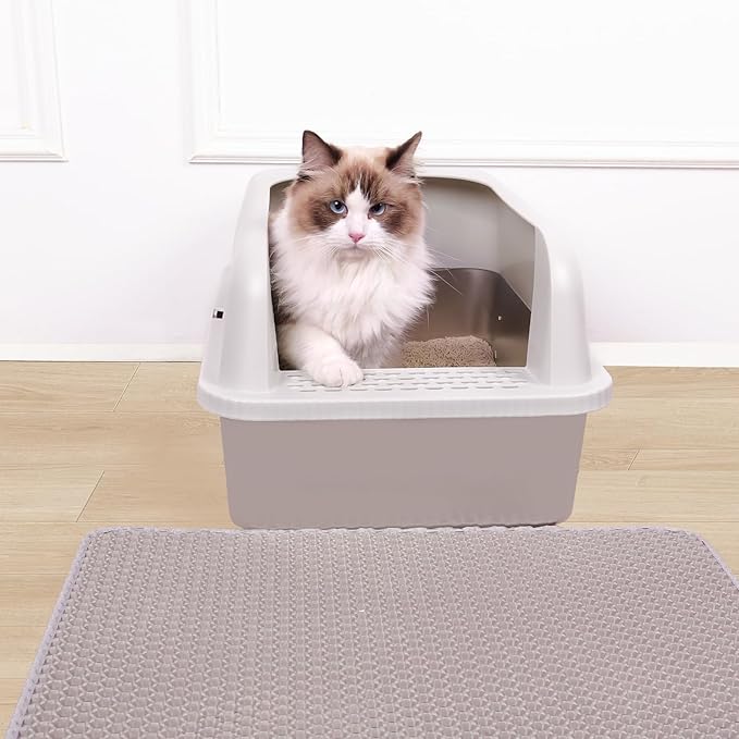 Henkelion 2 Pack Stainless Steel Cat Litter Box with Lid, 20" L x 14.2" W x 11.8" H, Extra Large Litter Box for Big Cats with High Sided, Anti-Urine Leakage, Easy Cleaning, Include Cat Mat and Scoop