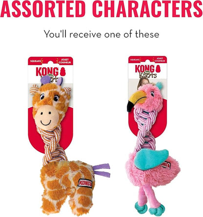 KONG Knots Twists Plush Dog Toy – Durable Rope & Plush for Tug and Toss – Internal Knotted Rope and Squeaker – Assorted Characters (Small/Medium)