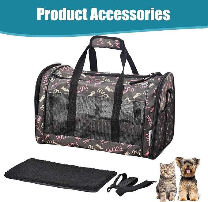Soft-Sided Kennel Pet Carrier for Small Dogs, Cats, Puppy, Airline Approved Cat Carriers Dog Carrier Collapsible, Travel Handbag & Car Seat (Coffee Fish Print, 19" L x 11" W x 11" H)