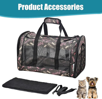 Soft-Sided Kennel Pet Carrier for Small Dogs, Cats, Puppy, Airline Approved Cat Carriers Dog Carrier Collapsible, Travel Handbag & Car Seat (Coffee Fish Print, 19" L x 11" W x 11" H)