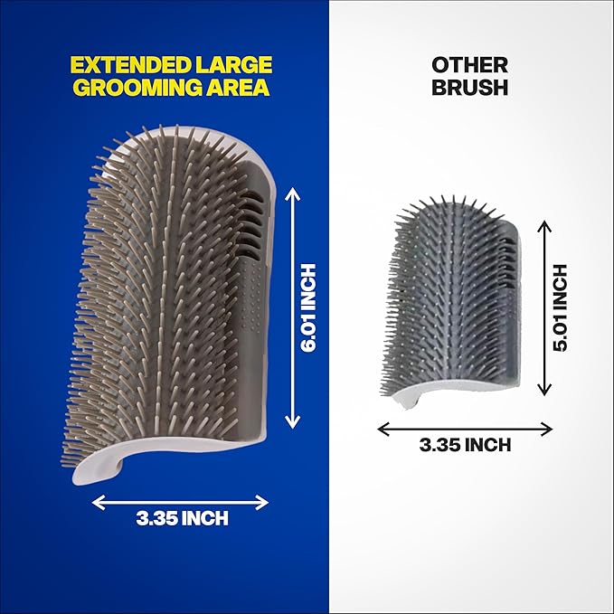 Extended 6.1 Inch Cat Self Groomer 2 Pack Corner Wall Brushes with Catnip, Adhesive & Screws, Cat Face Massager Comb for Indoor Cats, Wall Mounted Grooming Station, Durable & Easy to Clean