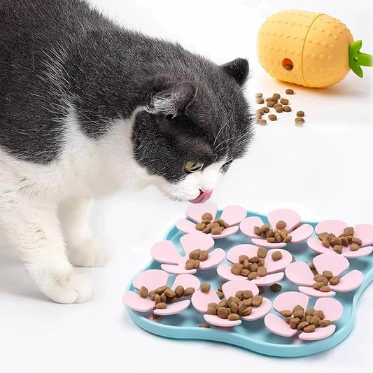 Cat Dog Slow Feeder Set Lucky Clover Lick Mat & Pineapple Puzzle Toy Food Grade Silicone Easy to Clean Anti-Slip Base Pet Accessories (mat+Toy-1 2pcs)