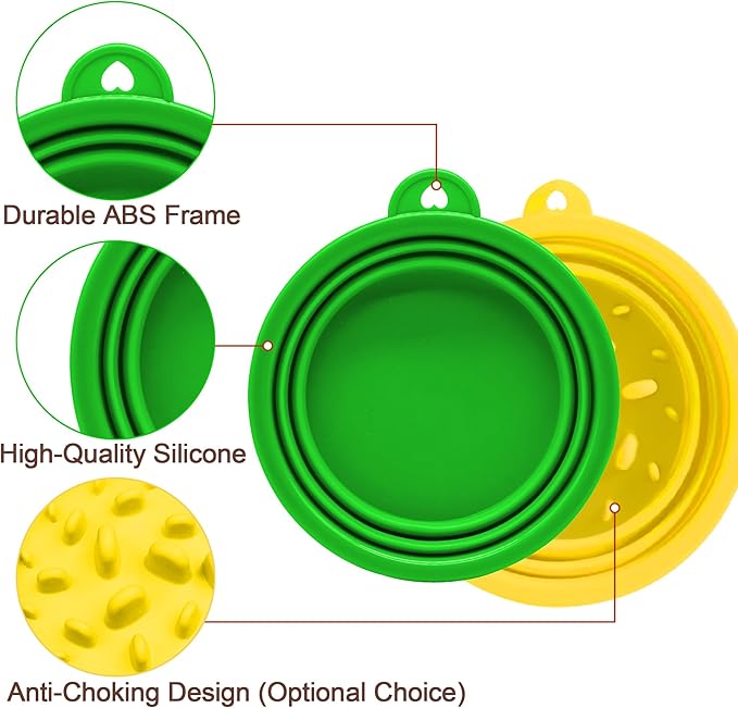 Small Collapsible Dog Bowls (12oz), 1 Pack Pet Travel Foldable Bowl with Carabiners, Healthy, Soft Silicone, Portable Essential Set for Walking, Travel, and Hiking (Green)