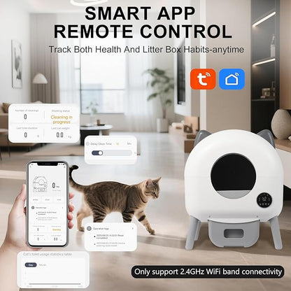 Self Cleaning Litter Box, Automatic Cat Litter Box, Self Cleaning for Cats, 76L Large Capacity for Multiple Cats with App Control Multi Safety Protection, Garbage Bags, Mat, Brush