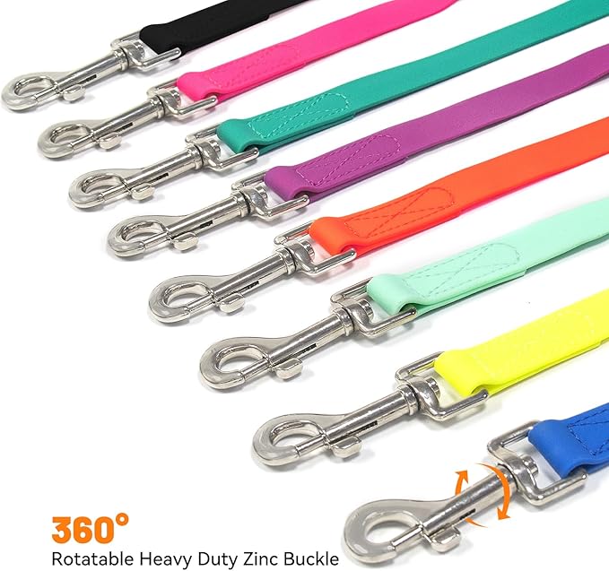 Waterproof Dog Leash, 5/6 FT Durable Odor-Proof Dog Leashes with Strong Metal Hooks Fits Small Medium or Large Dogs (Black, 5FT - 3/4 inch Width)
