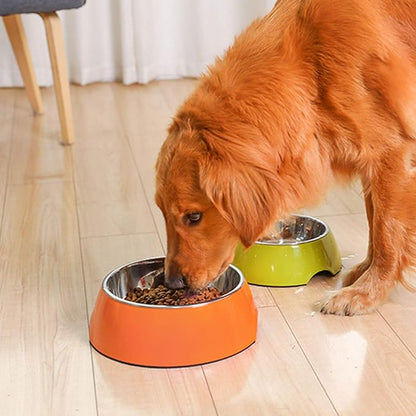 Pet Bowls Stainless Steel Dog Cat Pet Bowl Universal Pet Water and Food Bowls 4 Sizes and 5 Colors Available (M, Orange)