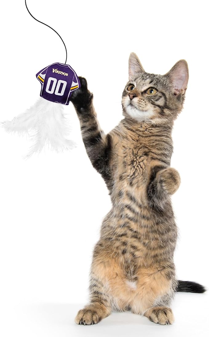 NFL Minnesota Vikings Team Jersey Wand with CAT NIP, Cat Toy Jersey Shaped Plush Teaser Toy for Cats & Kittens - Interactive Pet Toy for Play & Exercise
