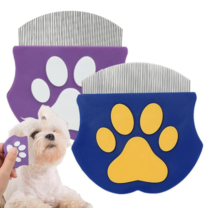 Pet Detangling Flea Comb, Dog Facial Eye Comb, Stainless Steel Tear Stain Remover, Round-Head Grooming Comb for Dog Cat (Purple+Blue)