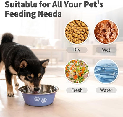 [4 Pack] Stainless Steel Dog Bowls, Colorful Metal Dog Food and Water Bowl with Non-Slip Quiet Bottom, Easy to Clean, Dishwasher Safe, Ideal for Feeding Large Medium Small Dogs Cats, 3.6 Cups (29 oz)