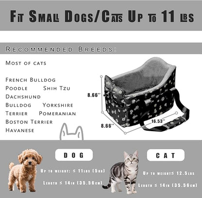 Cullaby Center Console Dog Car Seat for Small Dogs Chihuahua or Yorkie Anti-Anxiety Anti-Collapse Booster Armrest Pet Bed | Secure Portable Seat for Compact Cars (Black, Up to 11 lbs)