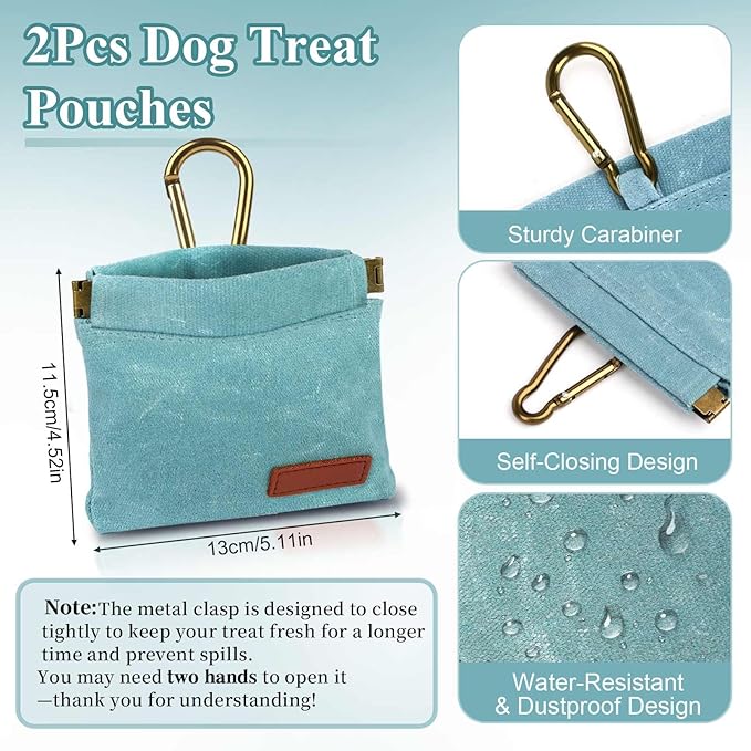 2Pcs Dog Treat Pouches for Pet Training, Hand Free Puppy Dogs Treat Bag with Carabiner, Portable Auto Closing Pet Dog Walking Bag for Travel or Outdoor Use, Pets Feed Snack Reward Pocket- Green, Black