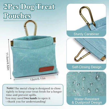 2Pcs Dog Treat Pouches for Pet Training, Hand Free Puppy Dogs Treat Bag with Carabiner, Portable Auto Closing Pet Dog Walking Bag for Travel or Outdoor Use, Pets Feed Snack Reward Pocket- Green, Black