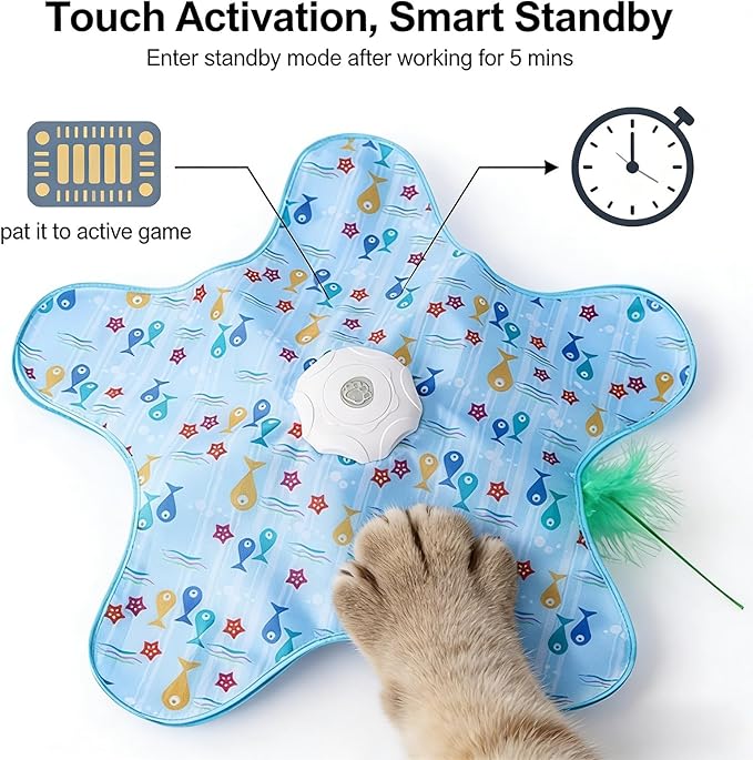 Interactive Cat Toys Rechargeable,Moving Concealed Feathers,Real Mouse Squeaky,Touch Activated Cat Kitten Toy Exercise Toys for Indoor Bored Adult Cats