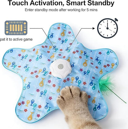 Interactive Cat Toys Rechargeable,Moving Concealed Feathers,Real Mouse Squeaky,Touch Activated Cat Kitten Toy Exercise Toys for Indoor Bored Adult Cats