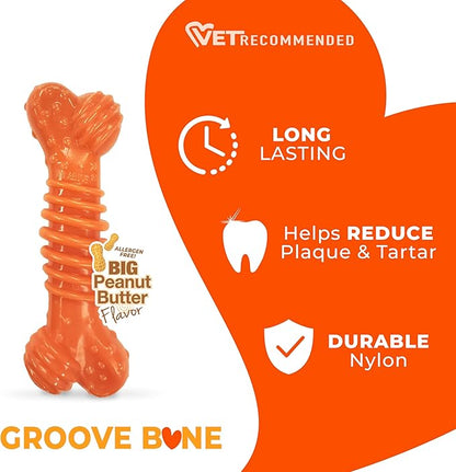 Nylabone 70th Birthday Textured Bone & Groove Bone Power Chew Toys for Dogs, Tough Dog Toys for Aggressive Chewers, Chicken & Peanut Butter Flavor, Small Dogs - Up to 25 lbs, 2 Pack