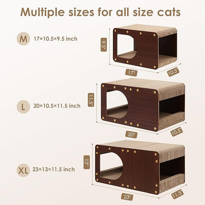 EHEYCIGA Cardboard Cat Scratcher House, 17-Inch Corrugated Cat Scratcher for Indoor Cats, Kitten Scratching Board Pad, Dark Brown