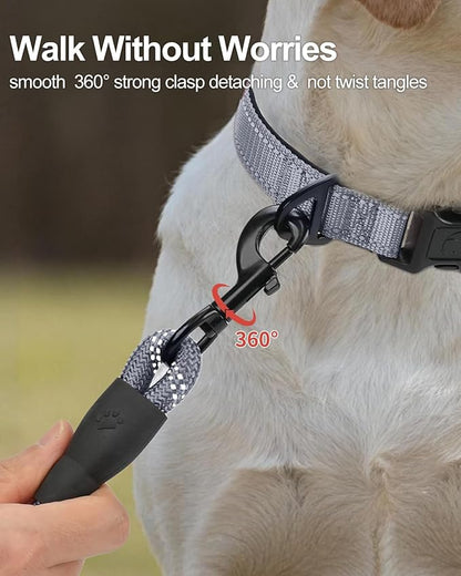 Joytale Dog Leash for Large Dogs, Heavy Duty Nylon Leashes with Comfortable Padded Handle and Highly Reflective Threads, Ideal for Walking and Training, Gray, 6'×1/2''