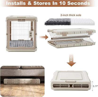 Collapsible Dog Crate with Bed Mat, 28'' Foldable Dog Kennel for Medium Dogs, Tool-Free Portable Cage with 2 Rolling Wheels & Handles, Pet Carrier for Indoor Outdoor