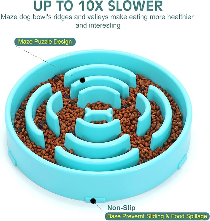 WHIPPY Large Slow Feeder Dog Bowls for Large Medium Dogs Anti-Chocking Slow Feeding Maze Dog Food Bowl Slow Eating Interactive Bloat Stop Puzzle Bowl,Sky Blue