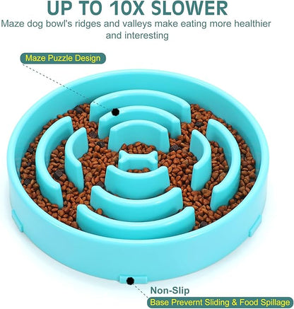 WHIPPY Large Slow Feeder Dog Bowls for Large Medium Dogs Anti-Chocking Slow Feeding Maze Dog Food Bowl Slow Eating Interactive Bloat Stop Puzzle Bowl,Sky Blue
