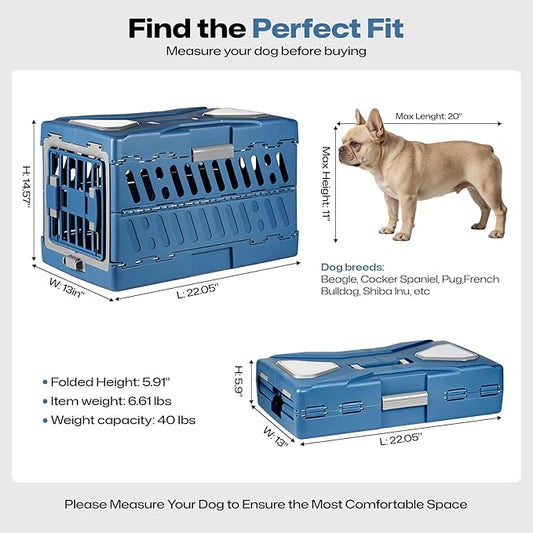 Collapsible Pet Carrier for Small Dogs & Cats - 3-Second Fold Portable Pet Travel Crate, Durable PP Material, Ventilated Design, Double-Sided Door, Foldable Pet Kennel for Car/Outdoor/Home