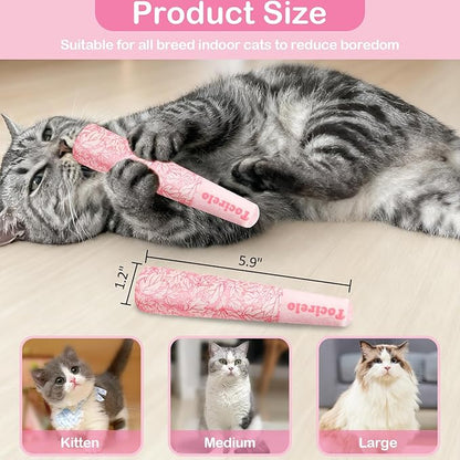Tocirelo Catnip Toys for Cats Bite-Resistant - 3Pack Funny Pink Cat Nip Toys with 100% Pure 45000mg Organic Catnip, Safe Kitten Teething Kicker Toys for Indoor Cats, Soft Plush Cat Chews 5.9inch
