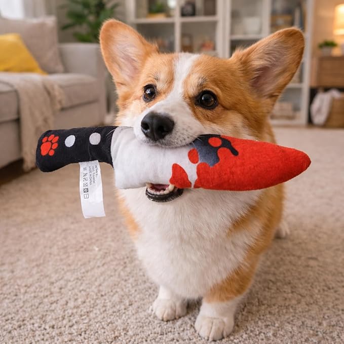 2-Pack Halloween Squeaky Dog Toy Set - Plush Knife and Cleaver Design, Interactive Sound Toys for Dogs, Perfect for Halloween Play and Chewing Fun
