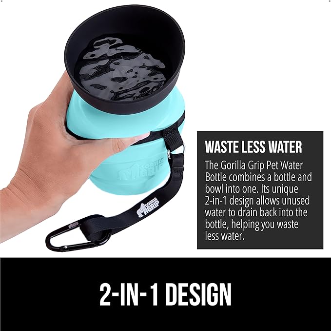 GORILLA GRIP Dog Water Bottle, Portable Water Bowl Dispenser for Dogs, 16 oz Leak Proof Pet Travel Squeeze Bottles Food Grade Silicone, Pet Stocking to Go Puppy Essentials, Turquoise