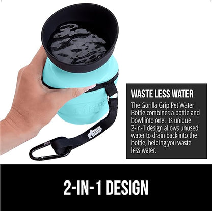 GORILLA GRIP Dog Water Bottle, Portable Water Bowl Dispenser for Dogs, 16 oz Leak Proof Pet Travel Squeeze Bottles Food Grade Silicone, Pet Stocking to Go Puppy Essentials, Turquoise